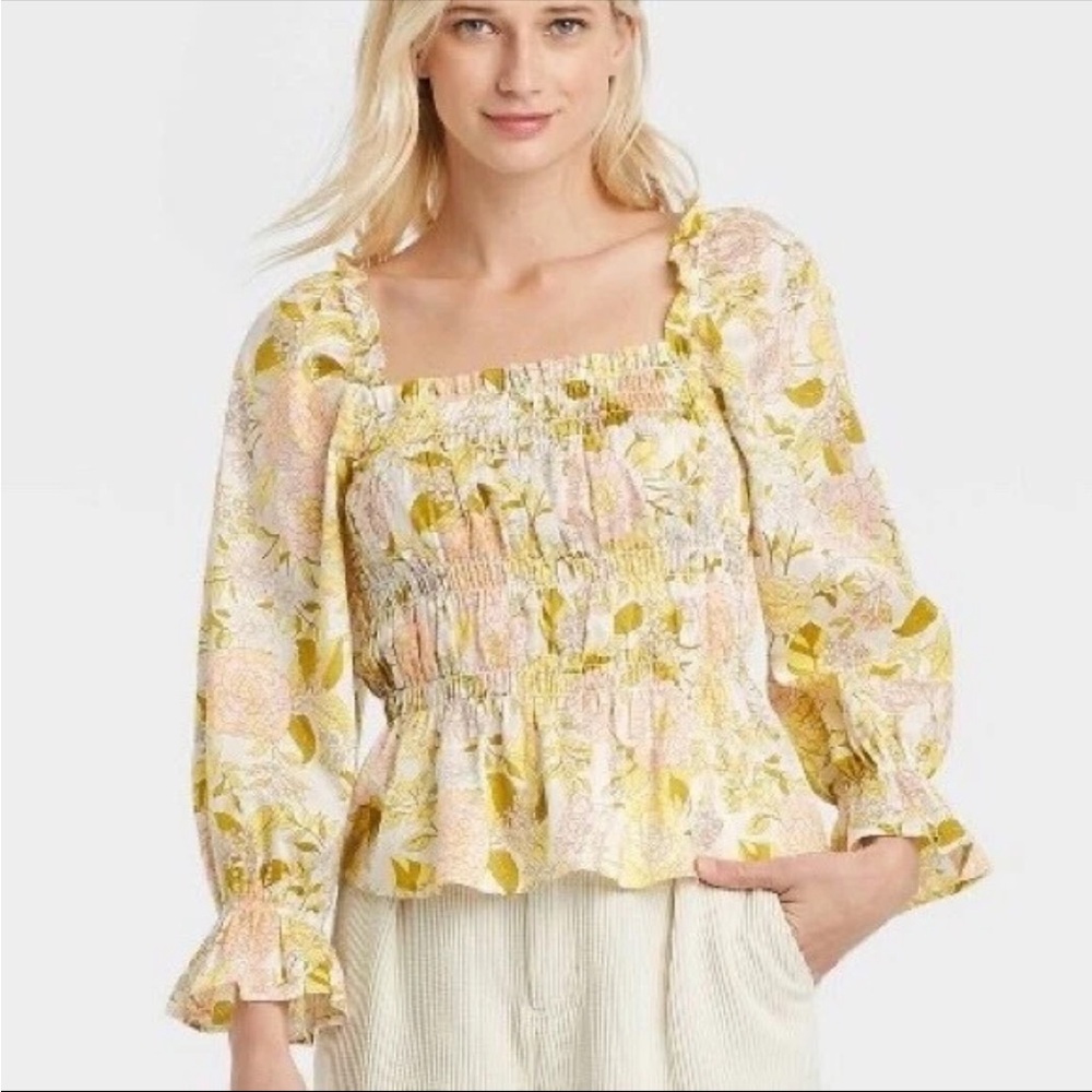 Who What Wear Target - Balloon 3/4 sleeve smocked peplum top